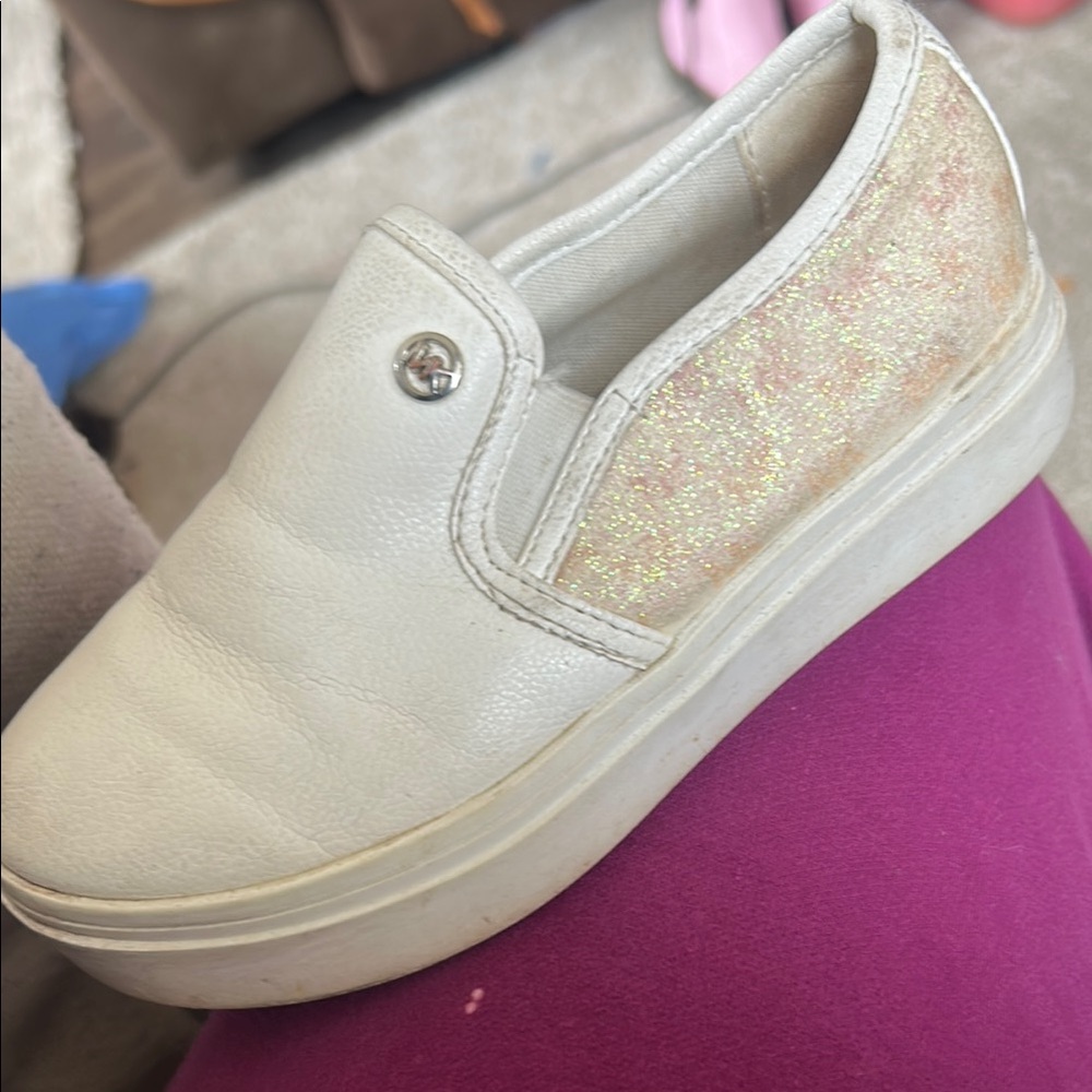 Kids White and Gold Slip-On Shoes